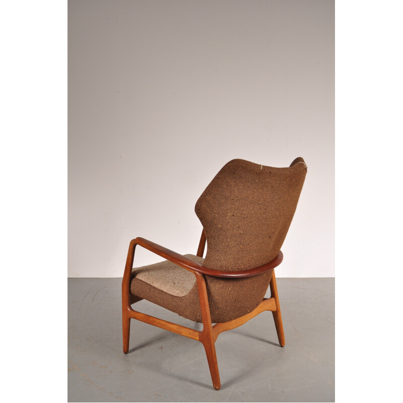 Dutch armchair in oak and brown fabric, Aksel BENDER MADSEN - 1950s