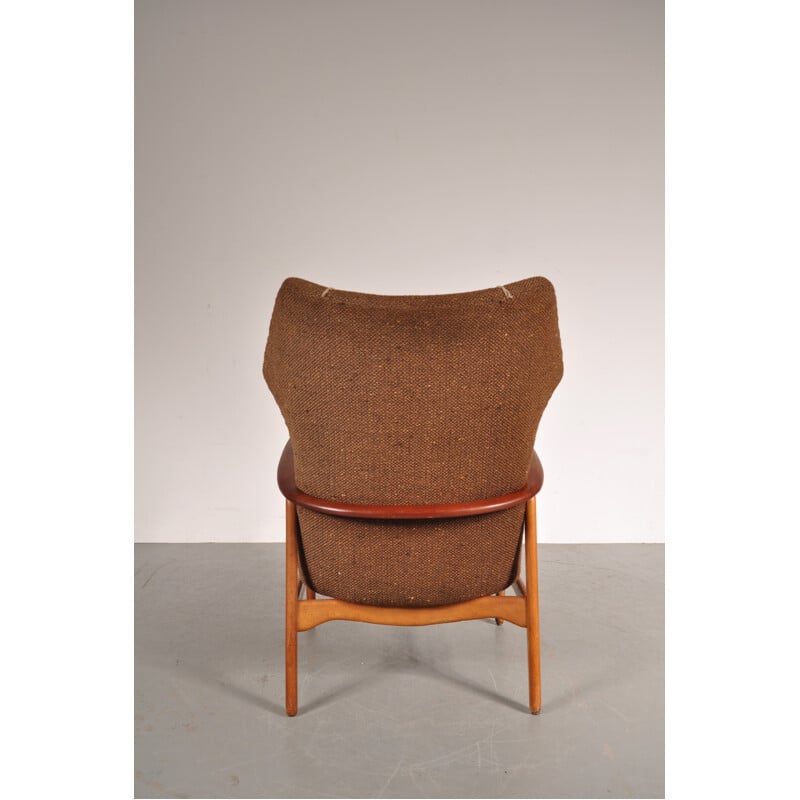 Dutch armchair in oak and brown fabric, Aksel BENDER MADSEN - 1950s