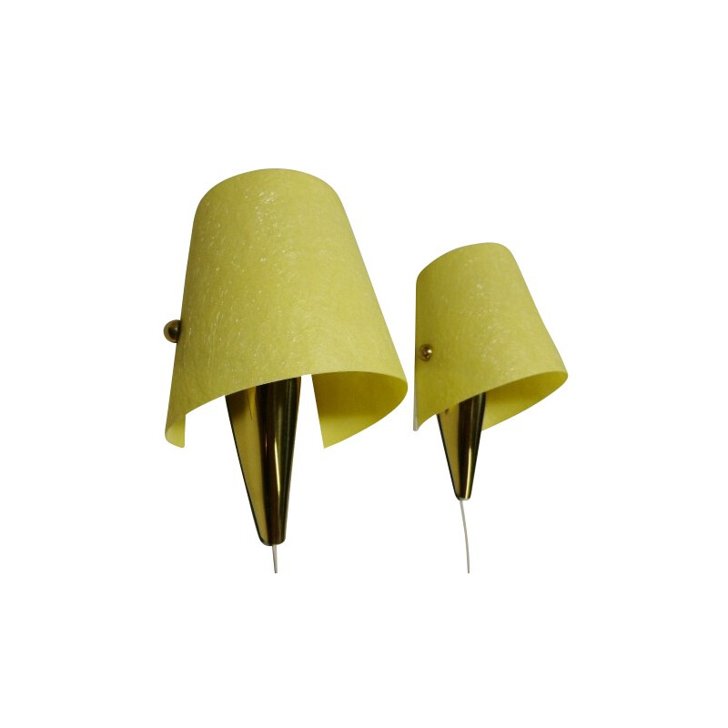 Pair of yellow wall lamps - 1950s