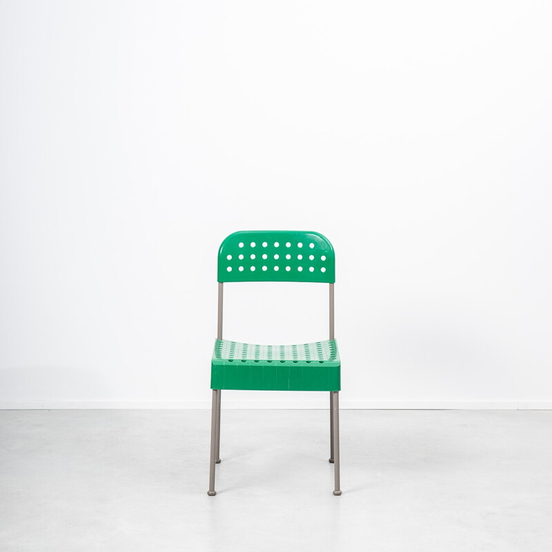 Italian Castelli chair in green plastic and metal, Enzo MARI - 1970s