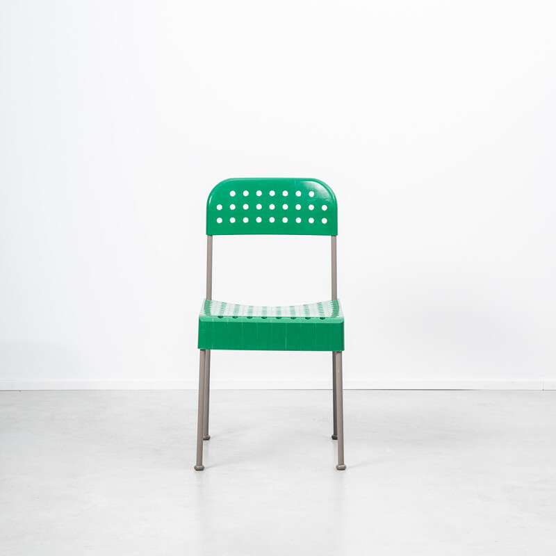 Italian Castelli chair in green plastic and metal, Enzo MARI - 1970s