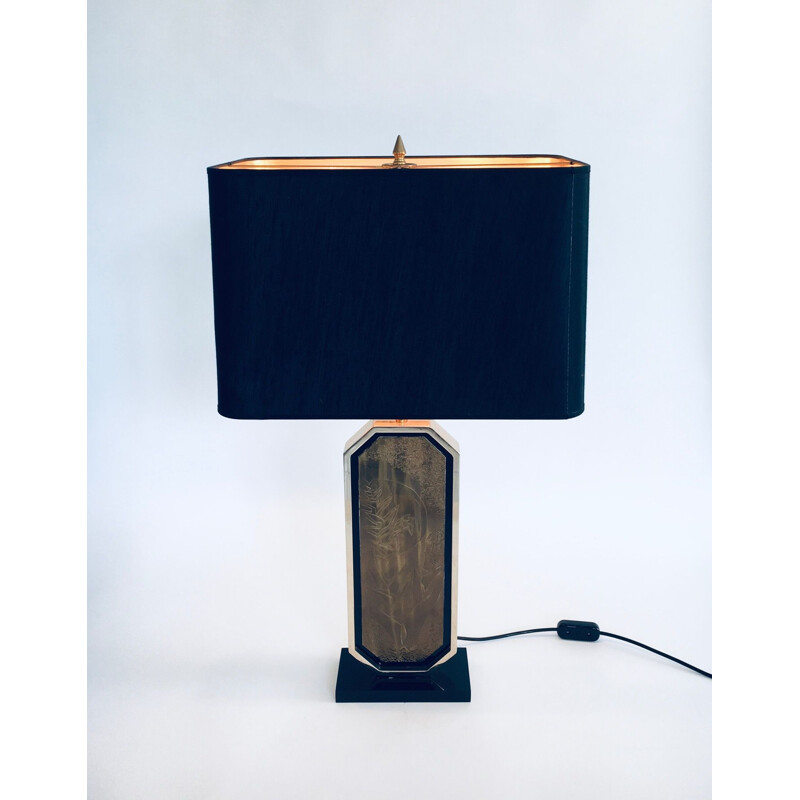 Vintage "Hollywood Regency" table lamp in brass by George Mathias for M2000, Belgium 1970