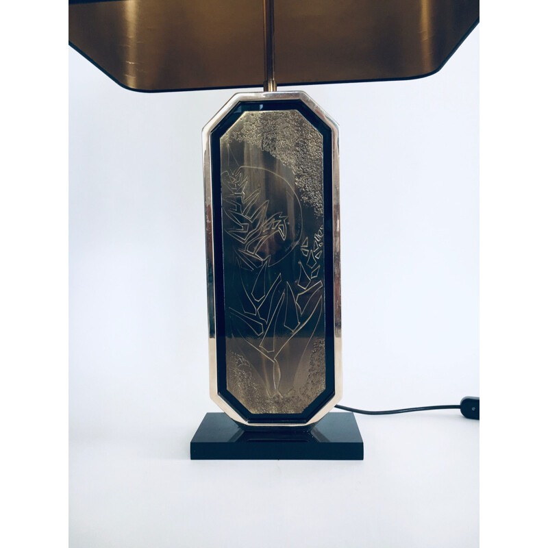 Vintage "Hollywood Regency" table lamp in brass by George Mathias for M2000, Belgium 1970