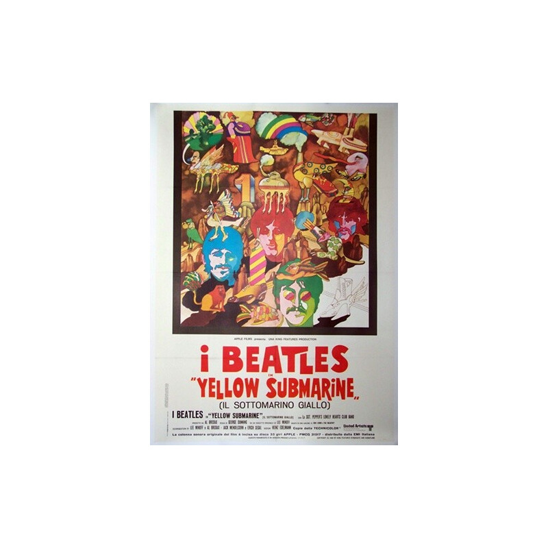 Cartaz de filme italiano "Yellow Submarine" Beatles - 1968