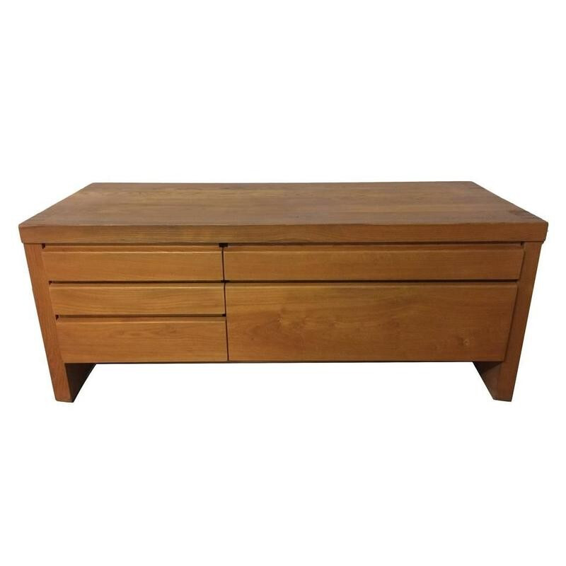 Chest of drawers in solid elm with 5 drawers by Pierre CHAPO - 1960s