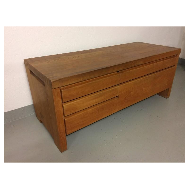 Chest of drawers in solid elm with 5 drawers by Pierre CHAPO - 1960s