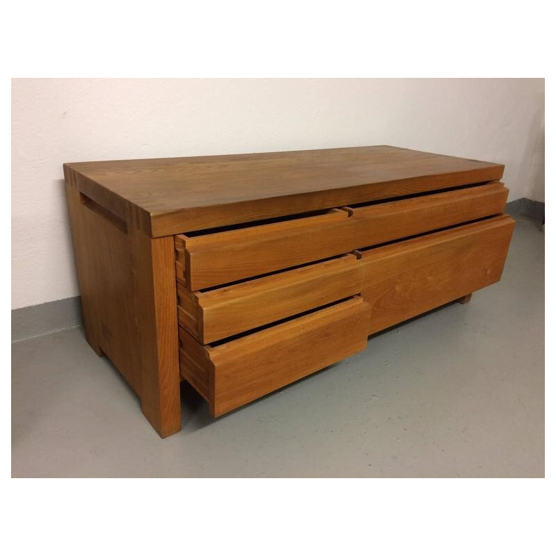 Chest of drawers in solid elm with 5 drawers by Pierre CHAPO - 1960s