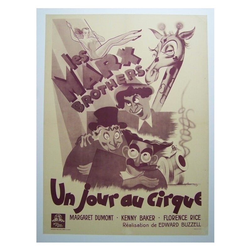 Affiche cinéma Marx Brothers "Un jour au cirque" - 1948