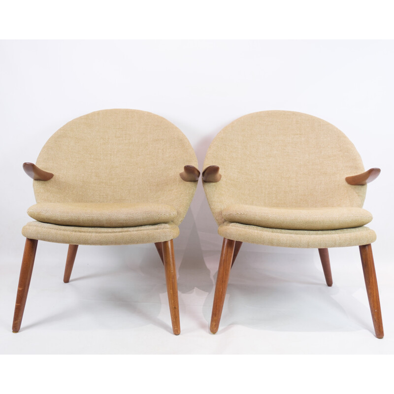Paire de fauteuils vintage en teck et tissu de laine par Kurt Olsen pour Glostrup Møbelfabrik, 1960