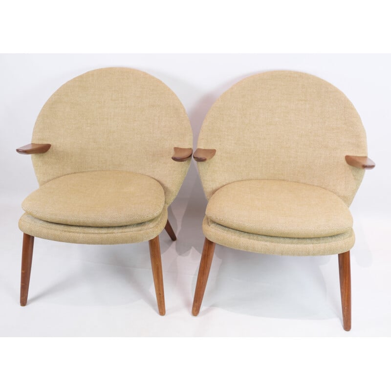 Pair of vintage teak and wool armchairs by Kurt Olsen for Glostrup Møbelfabrik, 1960