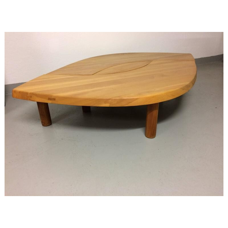 Coffee table in elm, Pierre CHAPO - 1960s