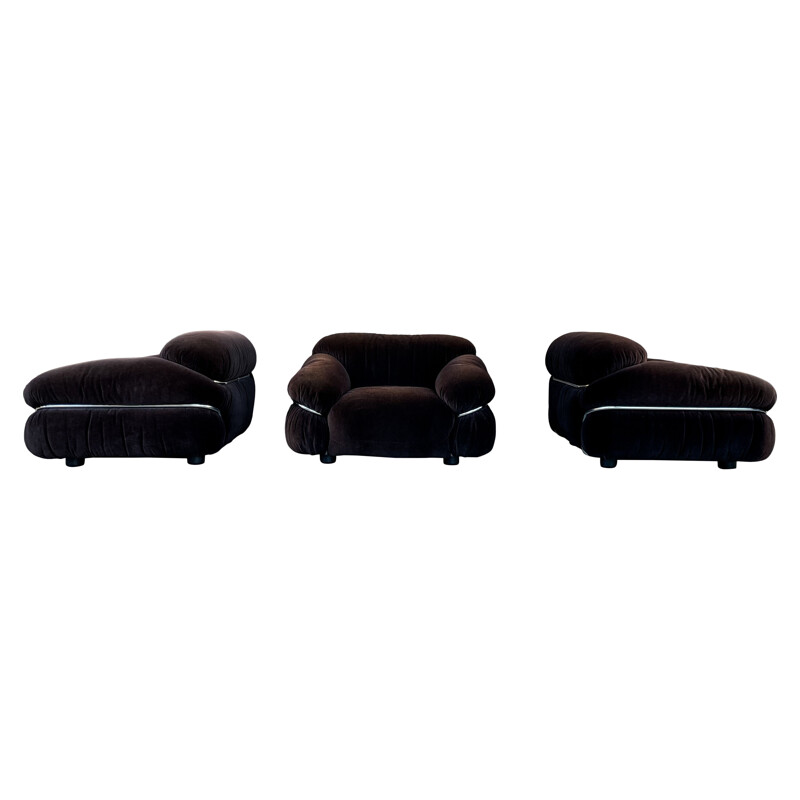 Set da salotto vintage Sesann in velluto di alpaca marrone di Gianfranco Frattini per Cassina, 1972