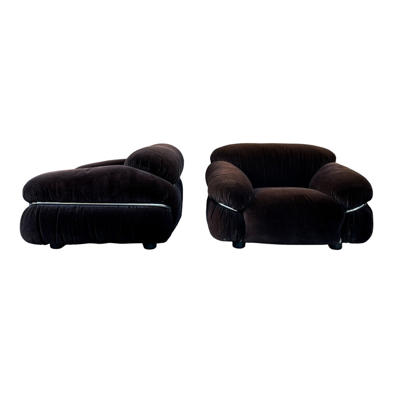 Sesann vintage woonkamer set in bruin alpaca fluweel van Gianfranco Frattini voor Cassina, 1972