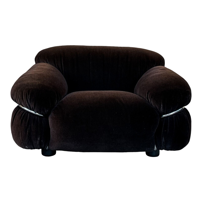 Sesann vintage woonkamer set in bruin alpaca fluweel van Gianfranco Frattini voor Cassina, 1972