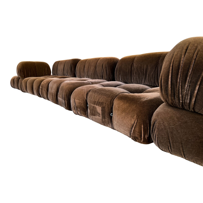 Vintage brown Alpaca velvet Camaleonda living room set by Mario Bellini for C&B Italia, 1972