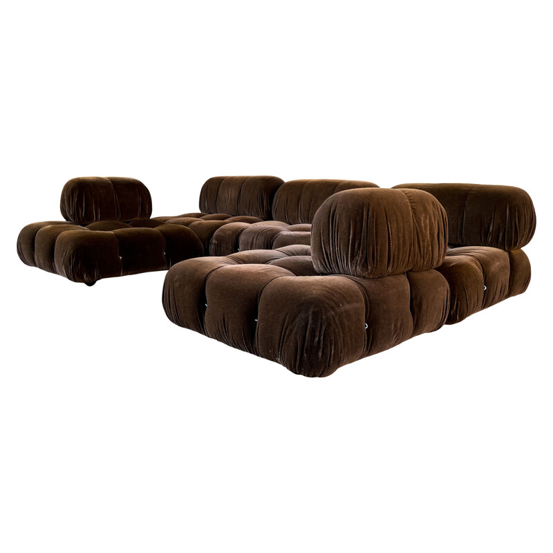 Vintage brown Alpaca velvet Camaleonda living room set by Mario Bellini for C&B Italia, 1972