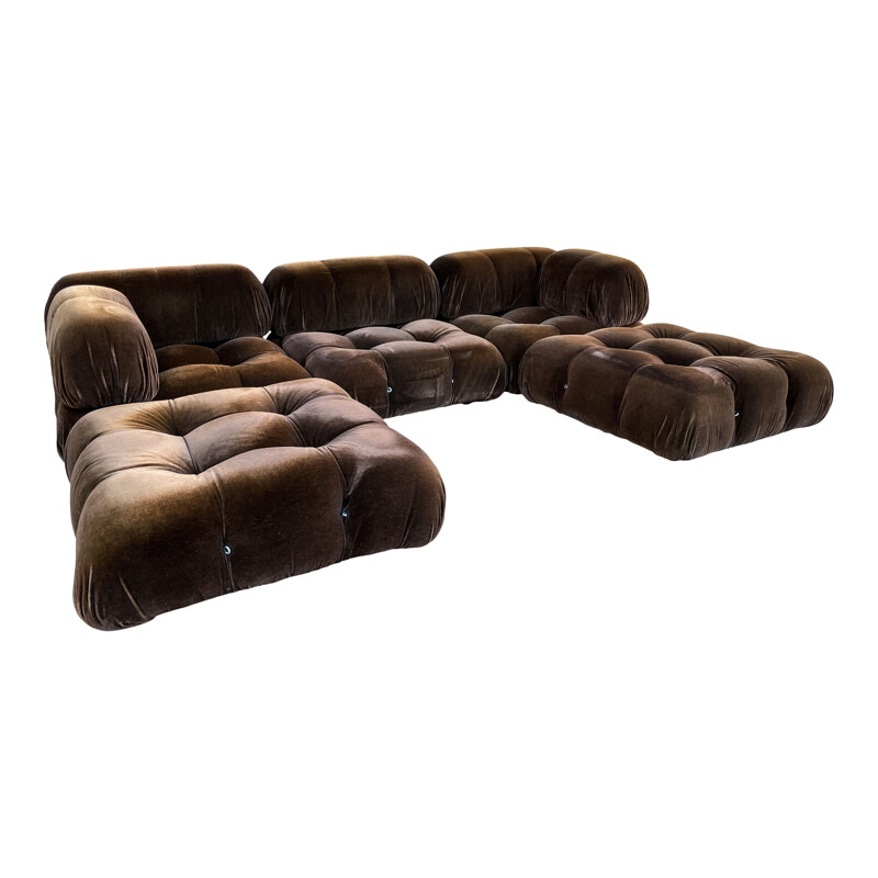 Vintage brown Alpaca velvet Camaleonda living room set by Mario Bellini for C&B Italia, 1972