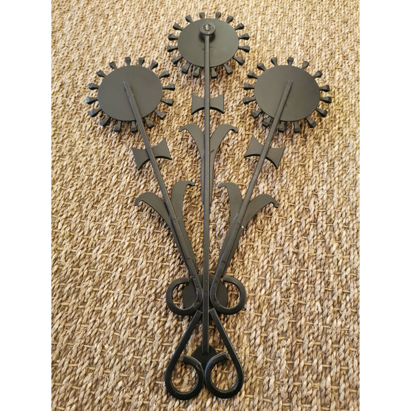 Scandinavian vintage wall sculpture in iron and glass