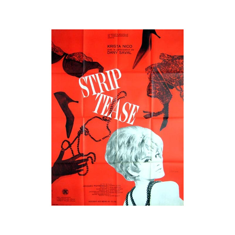 Affiche cinéma originale Jacques Poitrenaud "Strip tease" - 1963