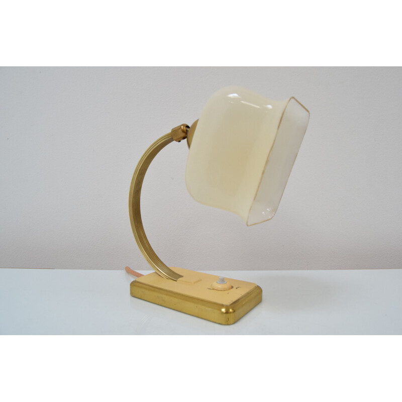 Art Deco glass and brass table lamp, Czechoslovakia 1930