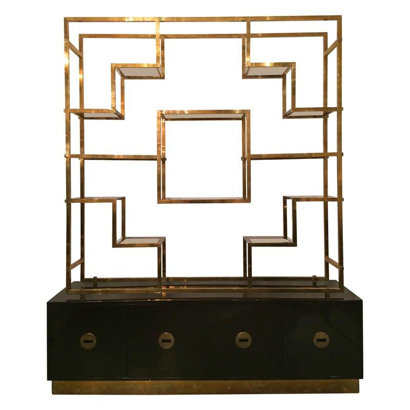 Large shelves in glass, brass and lacquered wood by Romeo REGA - 1970s