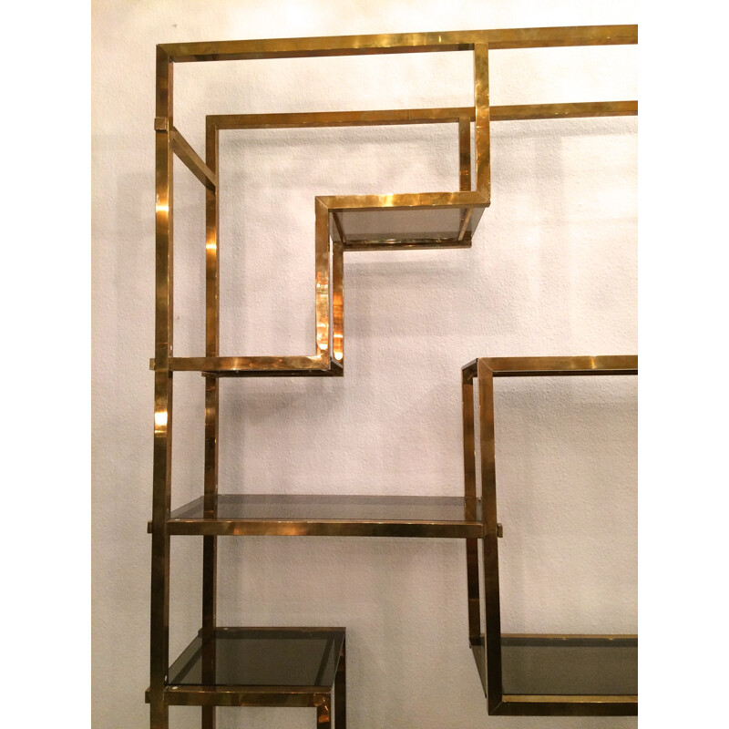 Large shelves in glass, brass and lacquered wood by Romeo REGA - 1970s
