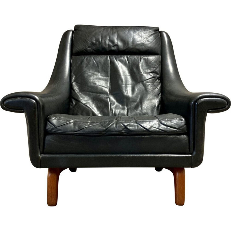 Scandinavian vintage black leather armchair by Aage Christiansen, 1950