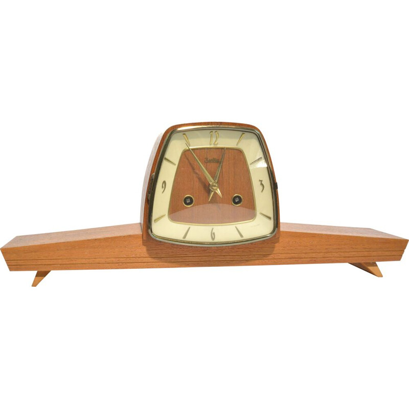 Vintage solid walnut mantel clock by Zentra-Schwebeanke, Germany 1960