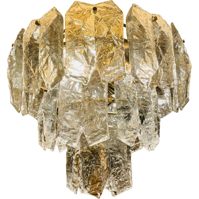 Vintage Palazzo ceiling light in gilded brass and glass by Jt Kalmar, 1970