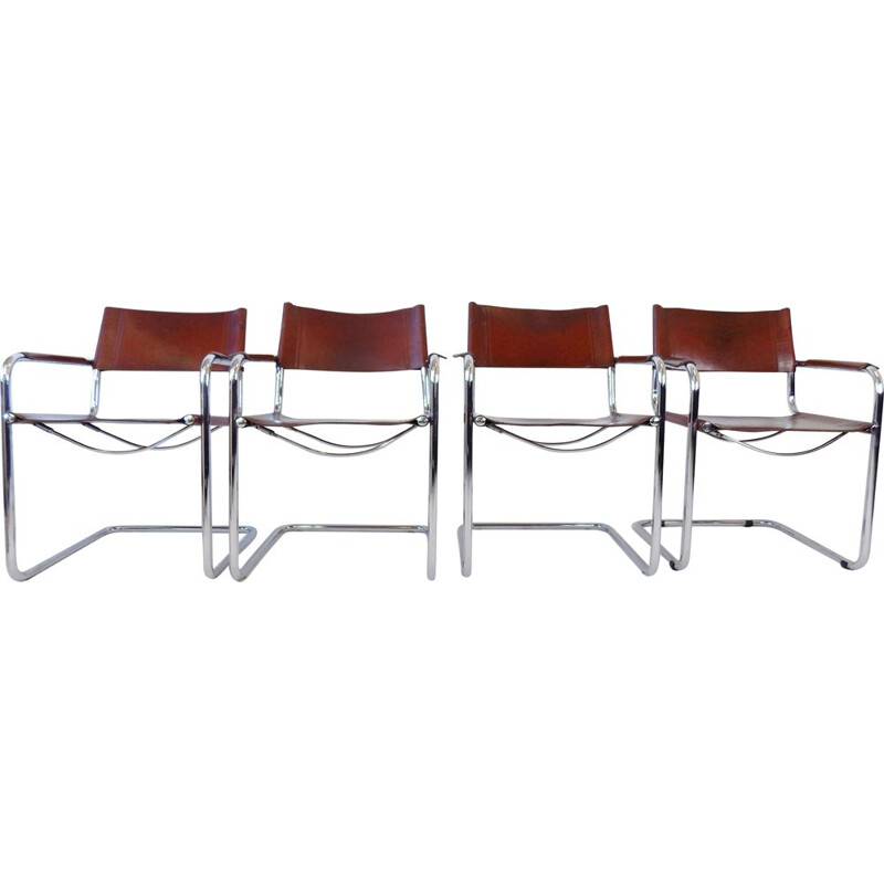 Set of 4 vintage Mg5 leather cantilever chairs by Matteo Grassi