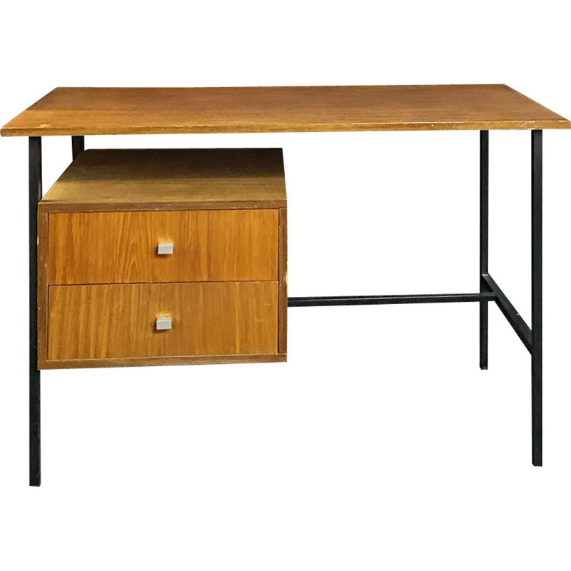 Vintage wood and teak desk by Pierre Gariche, 1970