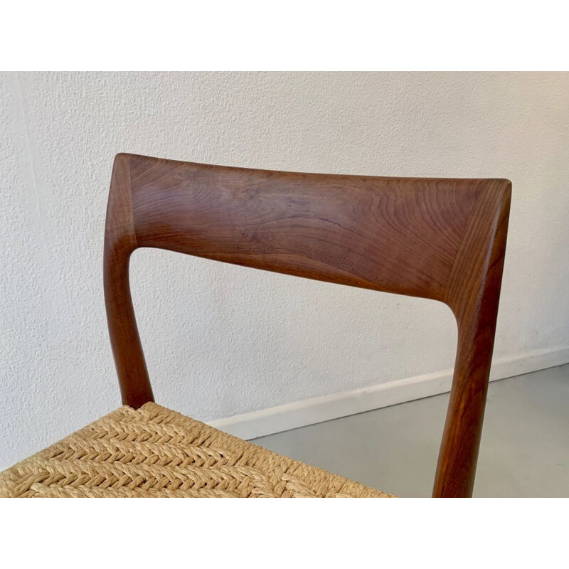 Lot de 6 chaises vintage teck et corde par Niels O. Møller pour J.L. Møllers Møbelfabrik, Danemark 1960