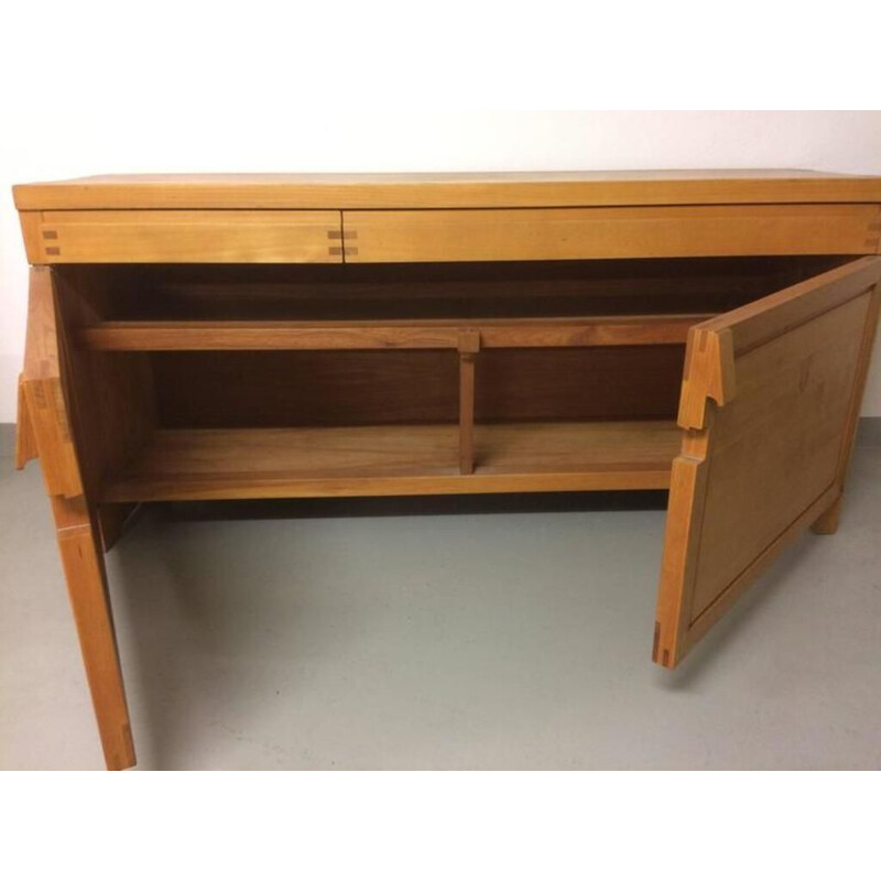 Credenza vintage in olmo massiccio R08 di Pierre Chapo, Francia 1970