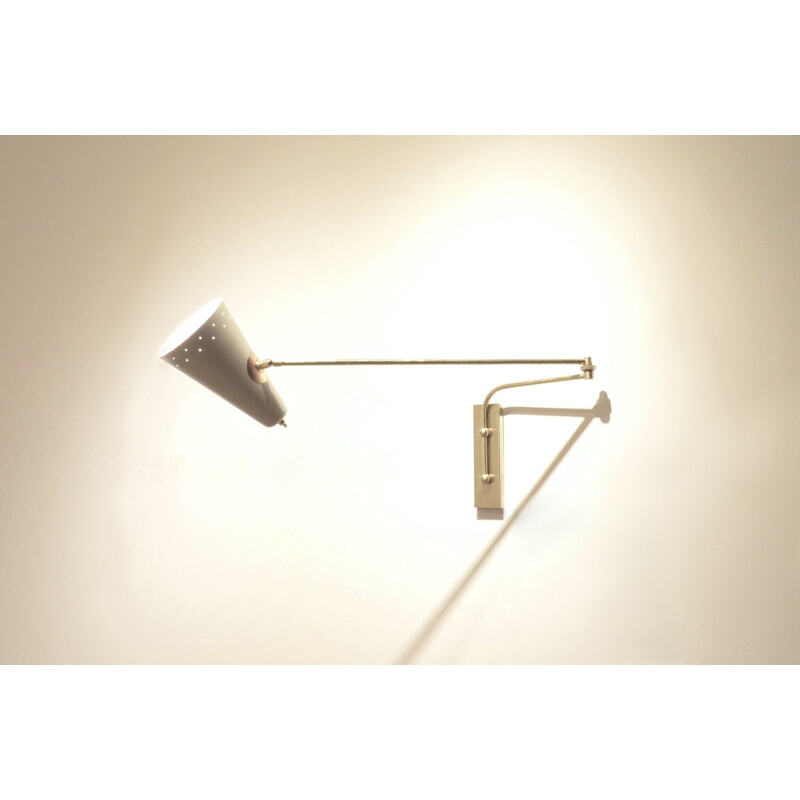 Wall lamp with swivel arm in brass and perforated metal - 1950s