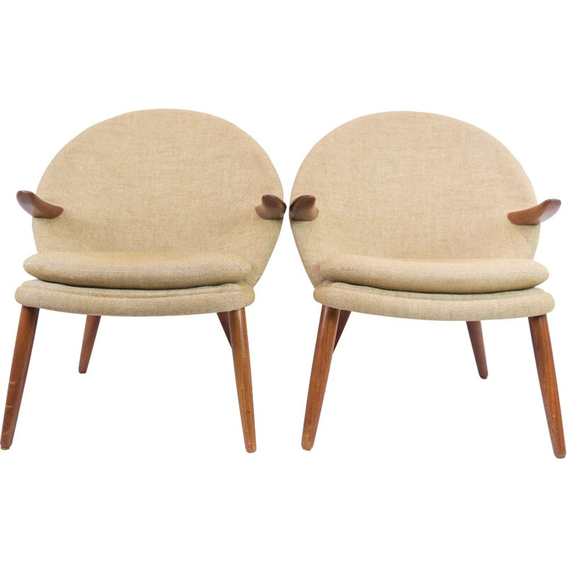 Pair of vintage teak and wool armchairs by Kurt Olsen for Glostrup Møbelfabrik, 1960
