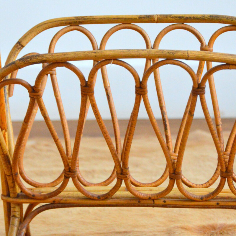 Vintage magazine rack in rattan, 1950s