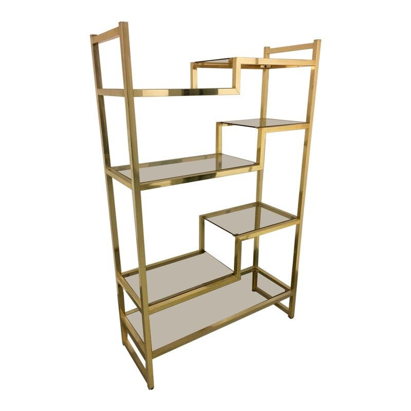 Vintage brass and smoked glass shelf by Romeo Rega, 1970