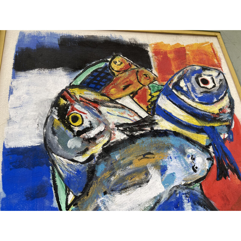 Gouache vintage Décor Poissons, 1950