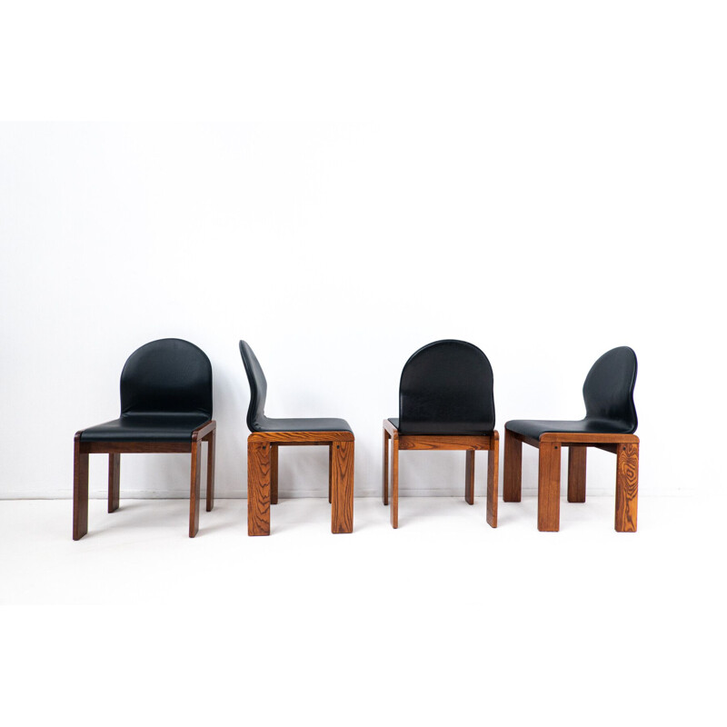 Set of 4 vintage walnut and leather chairs by Afra and Tobia Scarpa, Italy 1970s