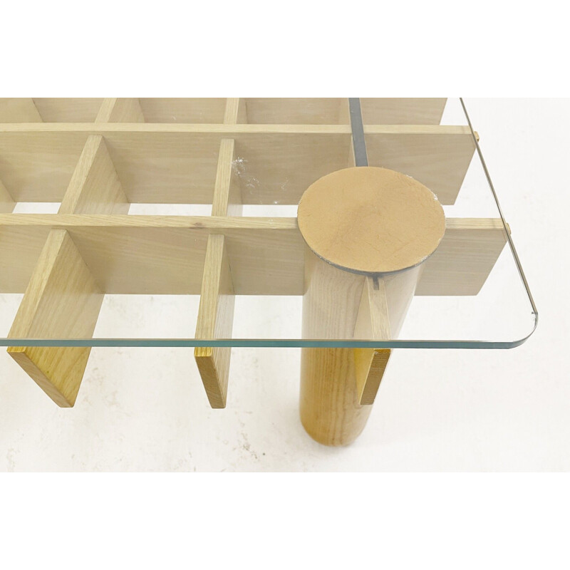 Table basse carrée vintage "Kyoto" en bois et verre de Gianfranco Frattini pour Knoll, Italie 1974