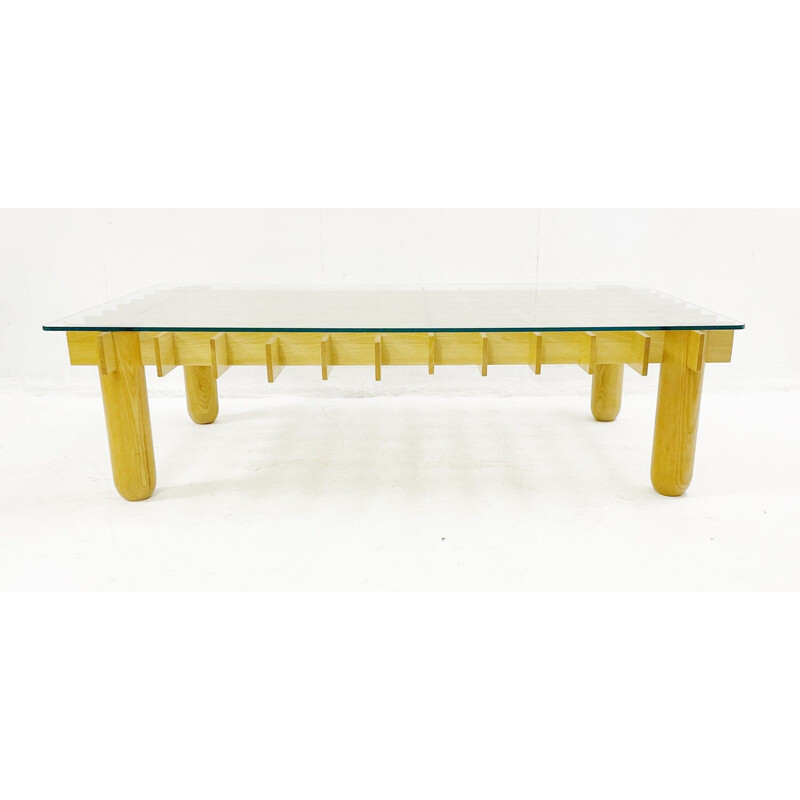 Vintage coffee table model "Kyoto" in wood and glass by Gianfranco Frattini