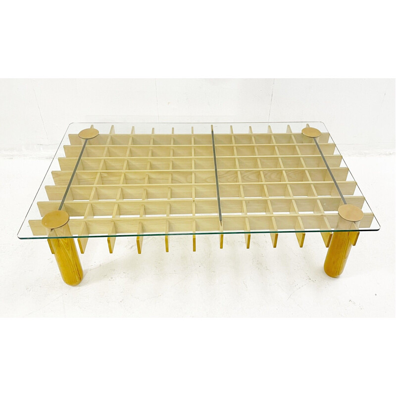 Vintage coffee table model "Kyoto" in wood and glass by Gianfranco Frattini