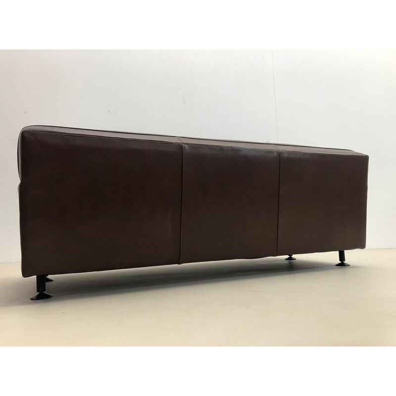Sofá cuadrado de cuero marrón de Marco Zanuso para Arflex, 1960