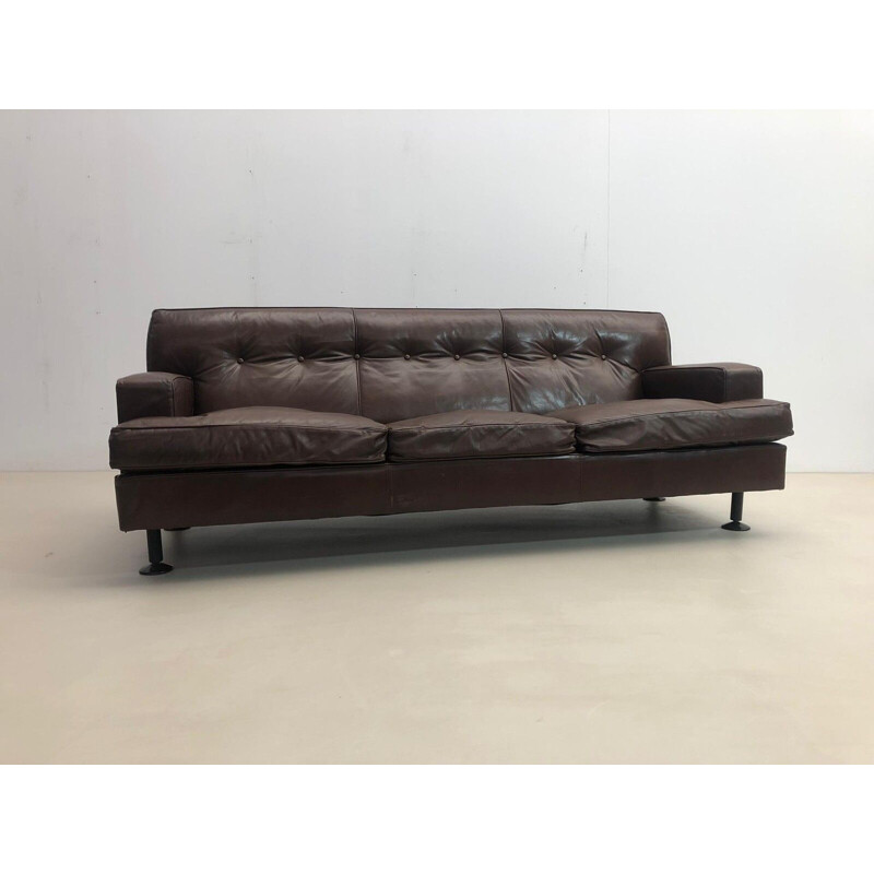 Mid-century brown leather square sofa by Marco Zanuso for Arflex, 1960s