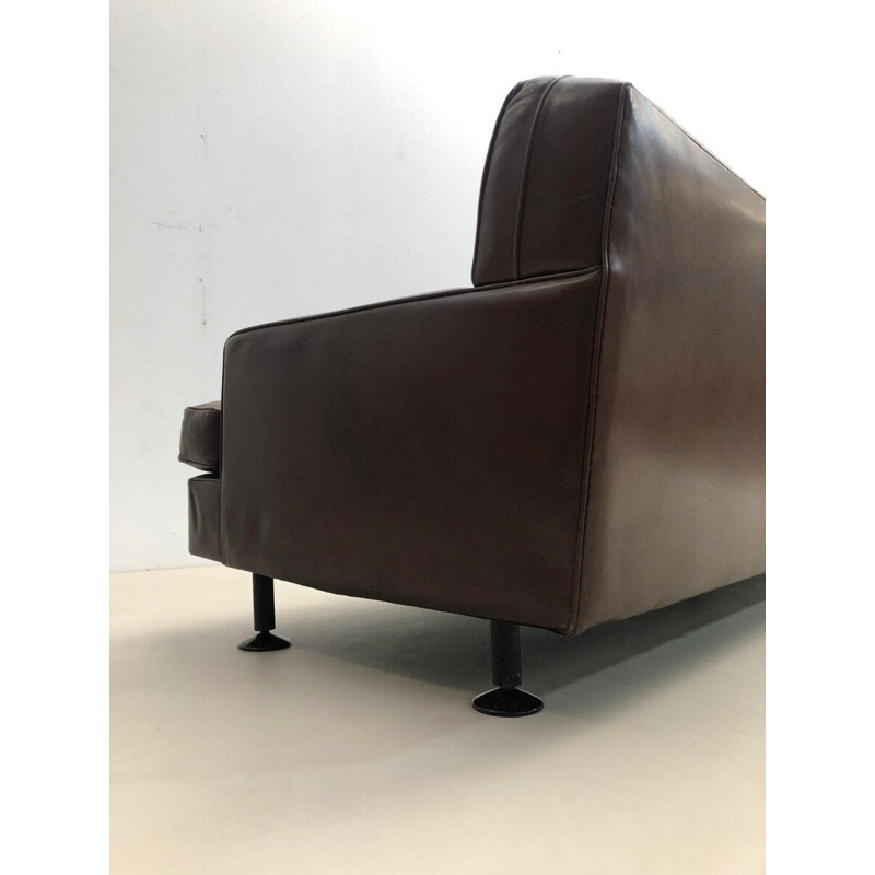 Sofá cuadrado de cuero marrón de Marco Zanuso para Arflex, 1960