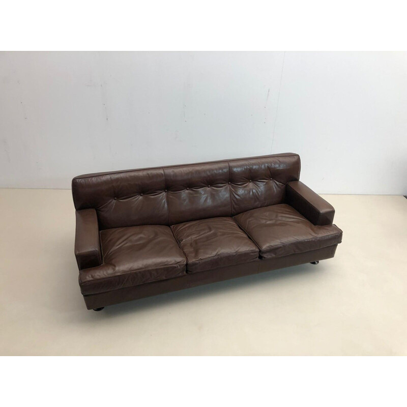 Mid-century brown leather square sofa by Marco Zanuso for Arflex, 1960s