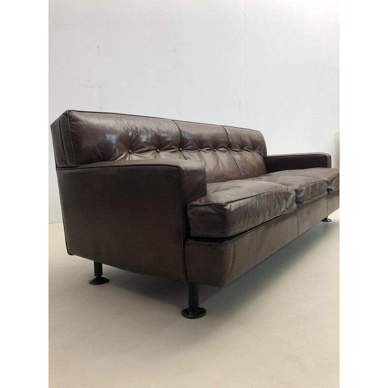 Vintage quadratisches Sofa aus braunem Leder von Marco Zanuso für Arflex, 1960