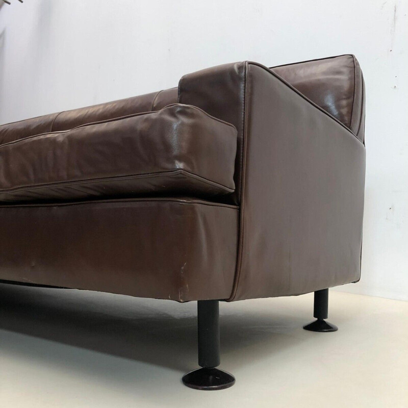 Canapé carré vintage en cuir brun par Marco Zanuso pour Arflex, 1960
