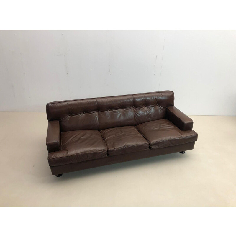 Vintage quadratisches Sofa aus braunem Leder von Marco Zanuso für Arflex, 1960
