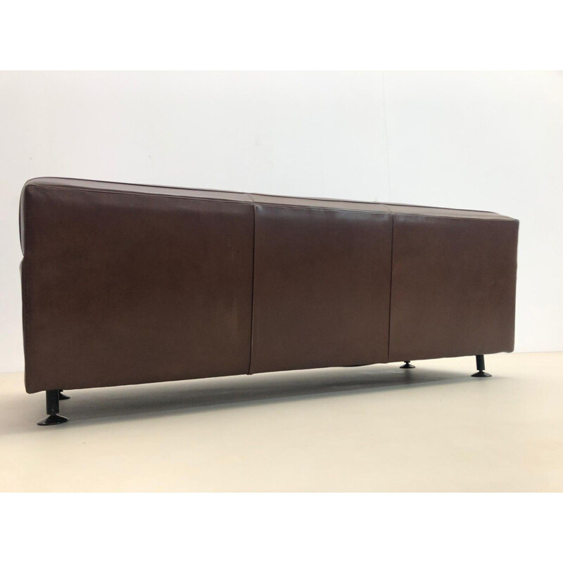 Mid-century brown leather square sofa by Marco Zanuso for Arflex, 1960s